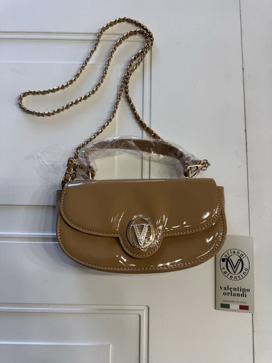 Valentino Orlandi Handbags - Valentino Orlandi NWT Small Taupe Patent Faux Leather Handbag - MSRP $210